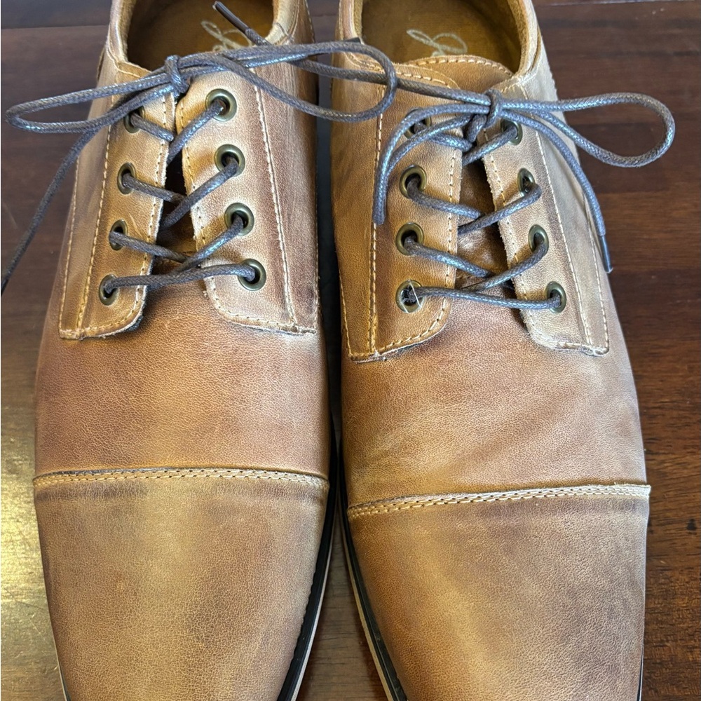 Jonsen Milan Tan Leather Cap Toe Oxfords with Distressed Finish